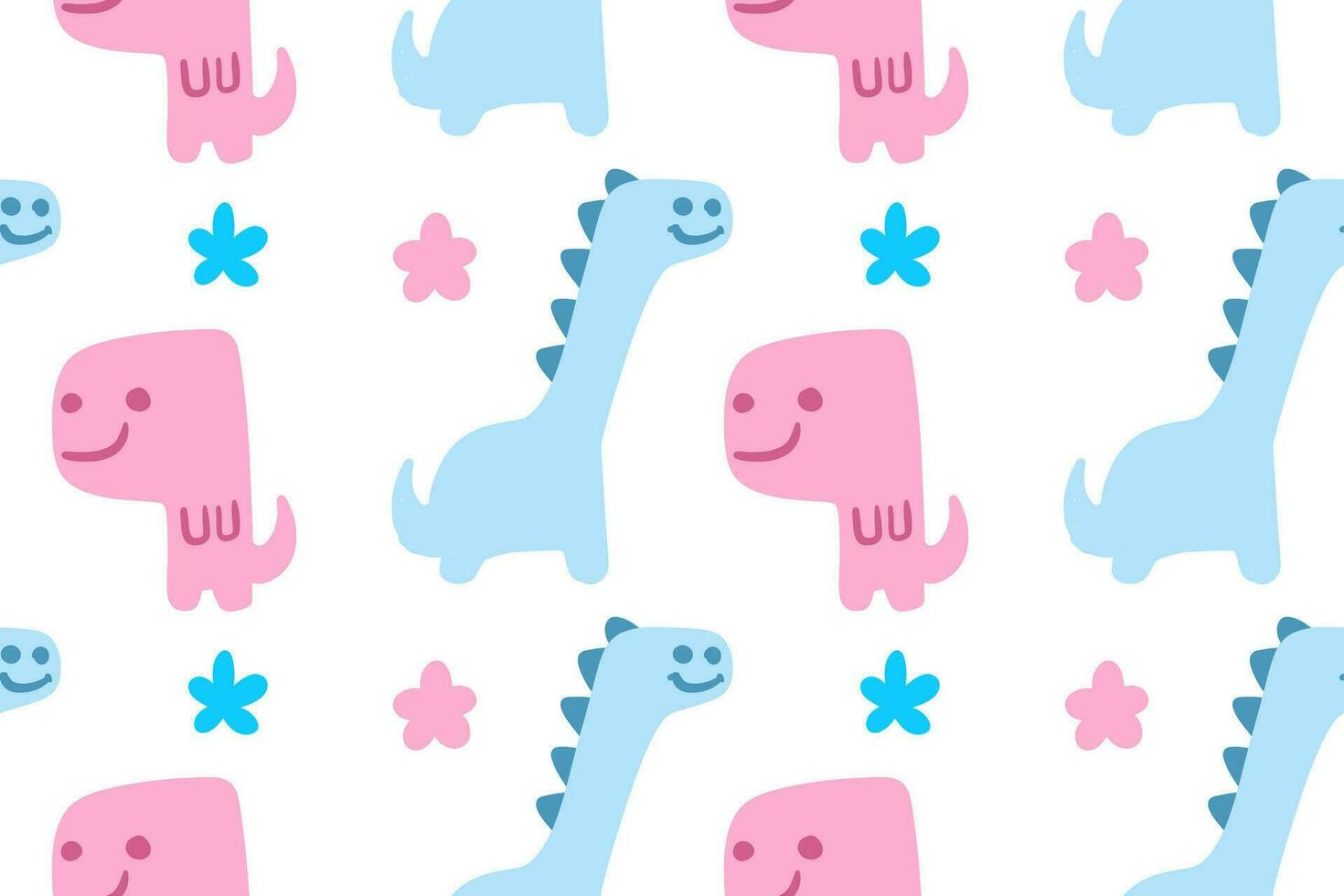 Seamless pattern hand drawn colorful little dinosaurs with flowers vector