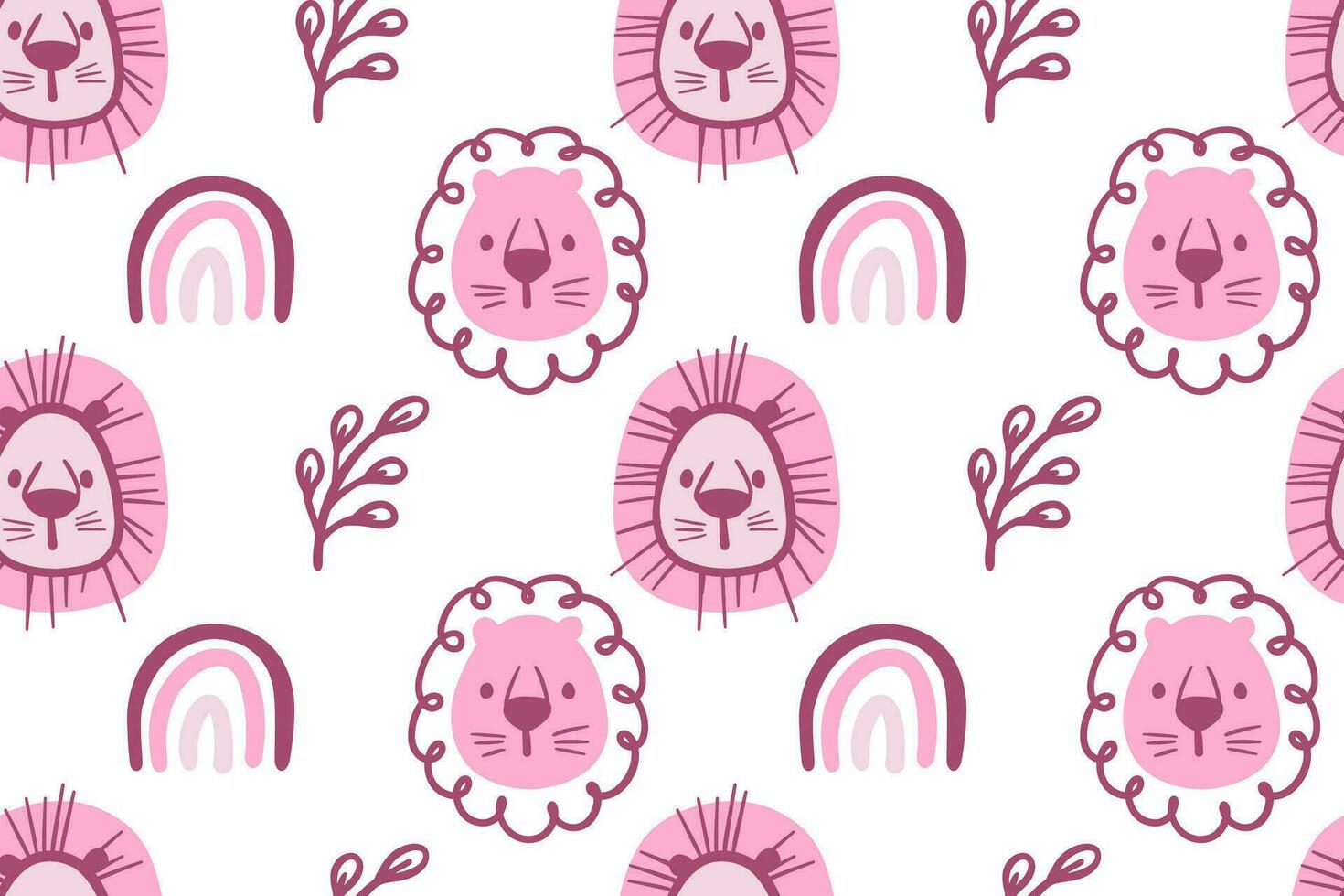 Seamless pattern hand drawn cute lion faces vector