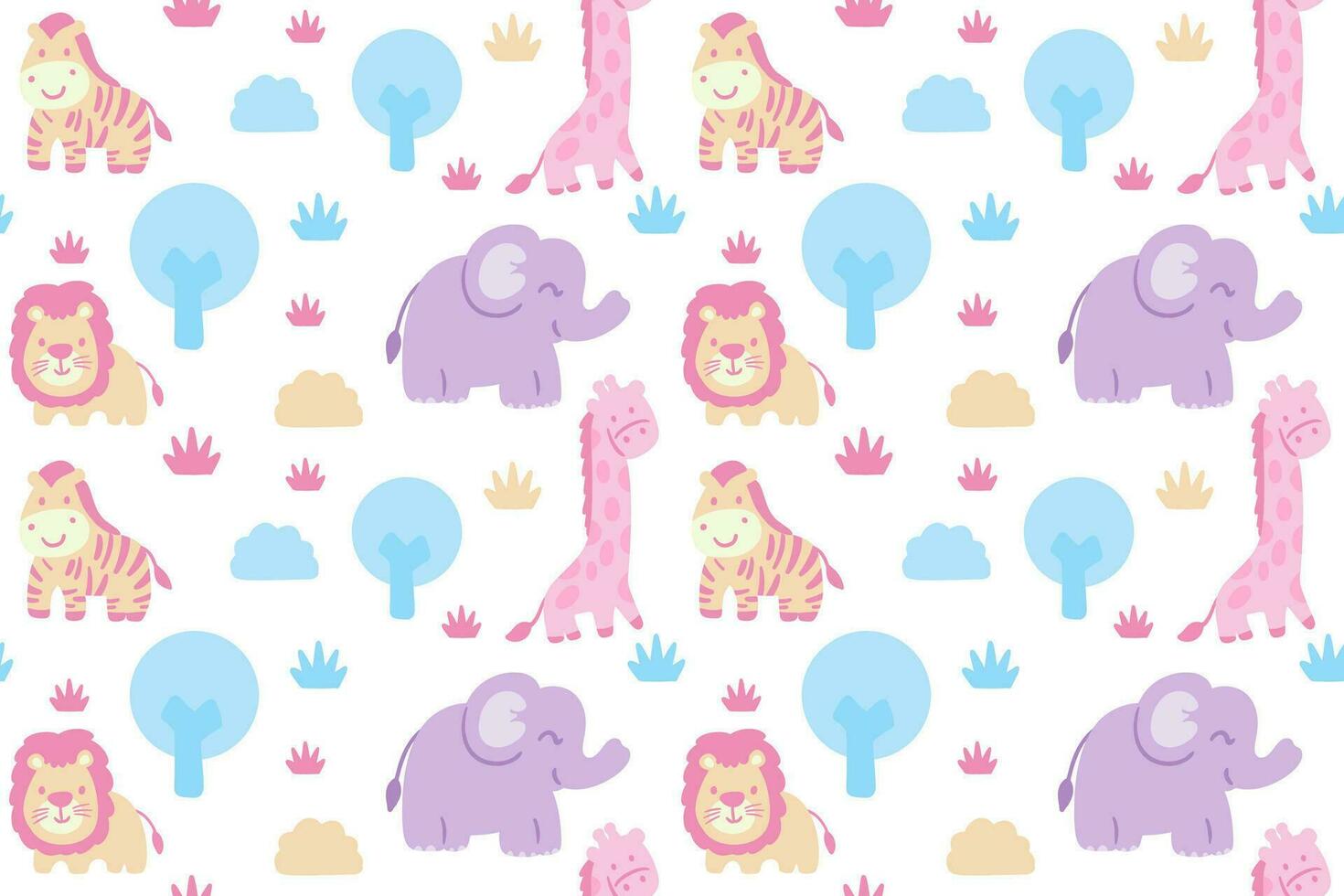 Cute little animals illustration seamless pattern vector