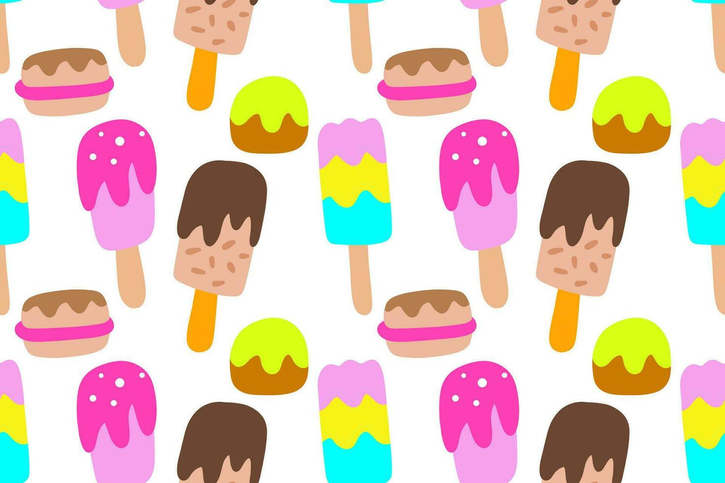 Cute colorful various ice cream seamless pattern vector