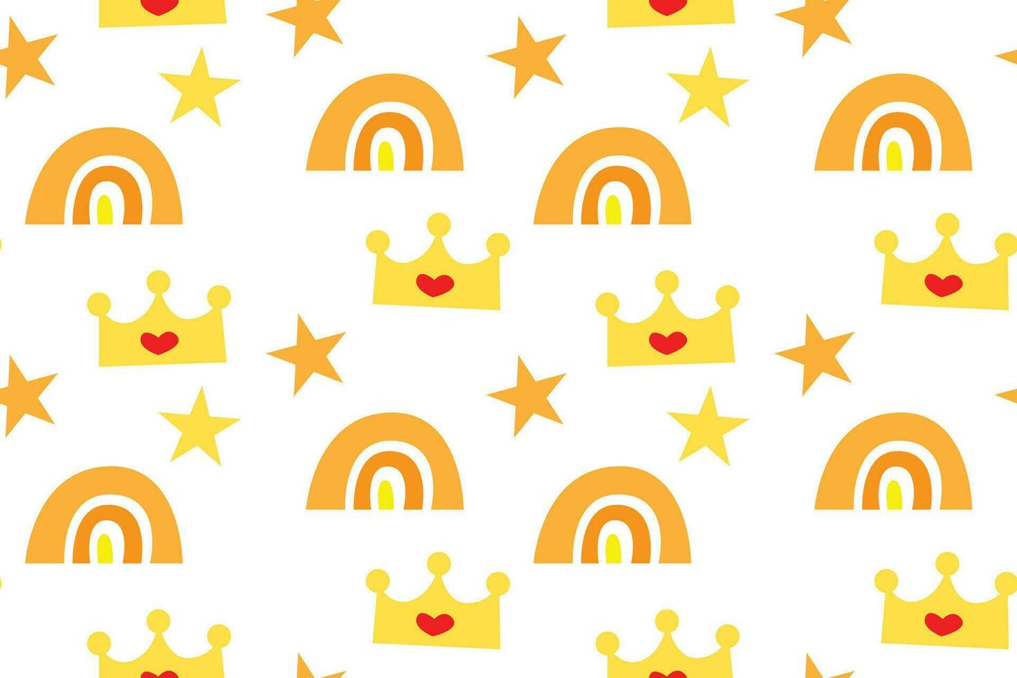Rainbow, crown and stars illustration cute seamless pattern vector