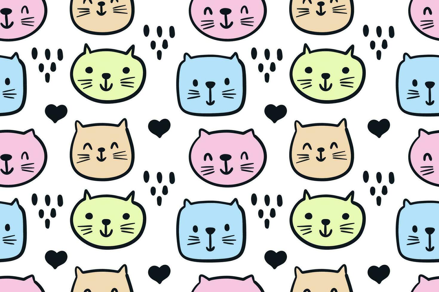 Seamless pattern hand drawn cute little cat faces vector