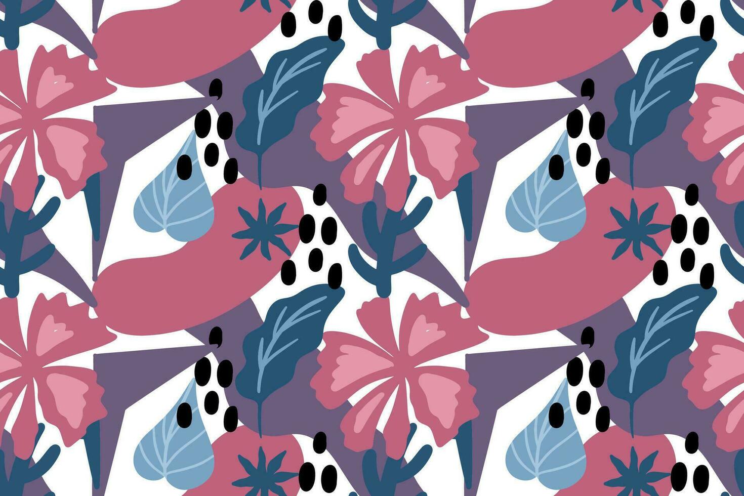 Contemporary abstract floral and geometric seamless pattern vector