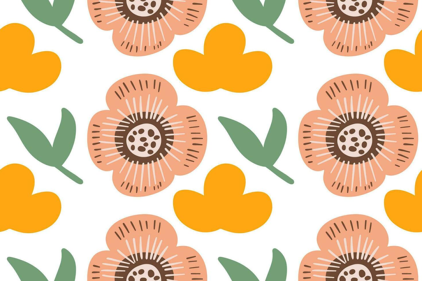 Cute flowers and leaf hand drawn seamless pattern for fabric print design vector