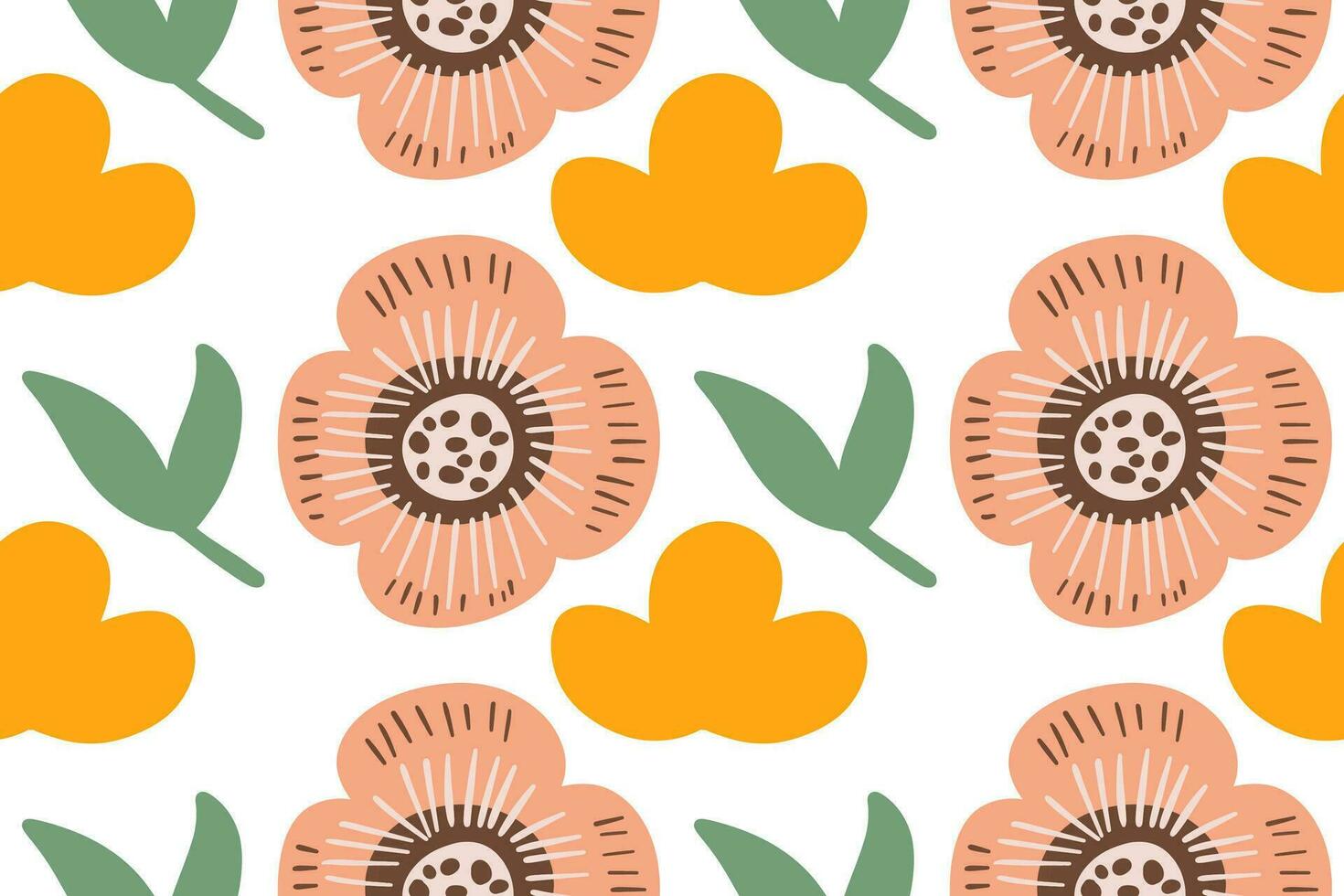 Cute flowers and leaf hand drawn seamless pattern for fabric print design vector