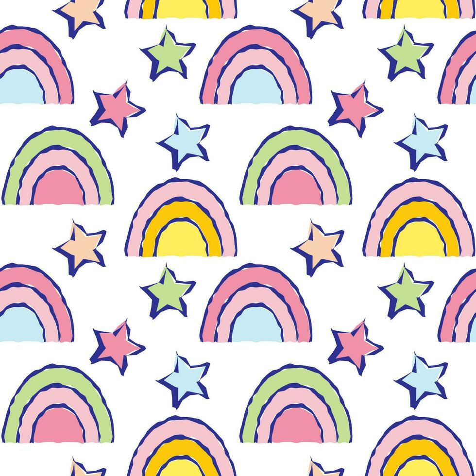 Cute colorful rainbows illustration seamless pattern vector