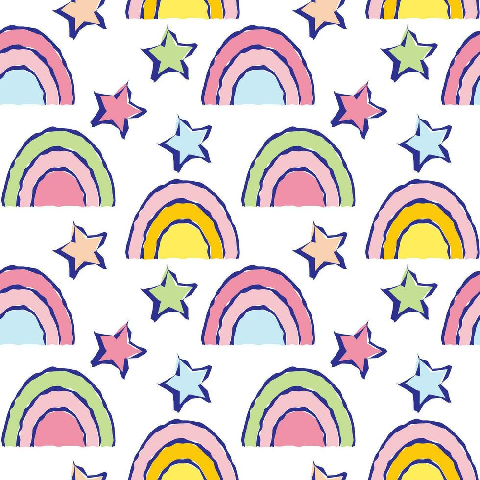 Cute colorful rainbows illustration seamless pattern vector