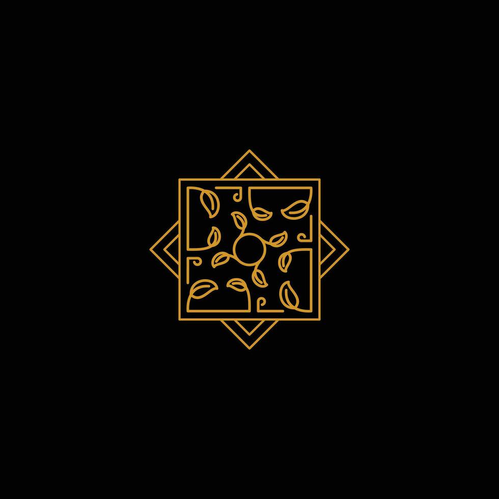 golden square leaf logo design vector