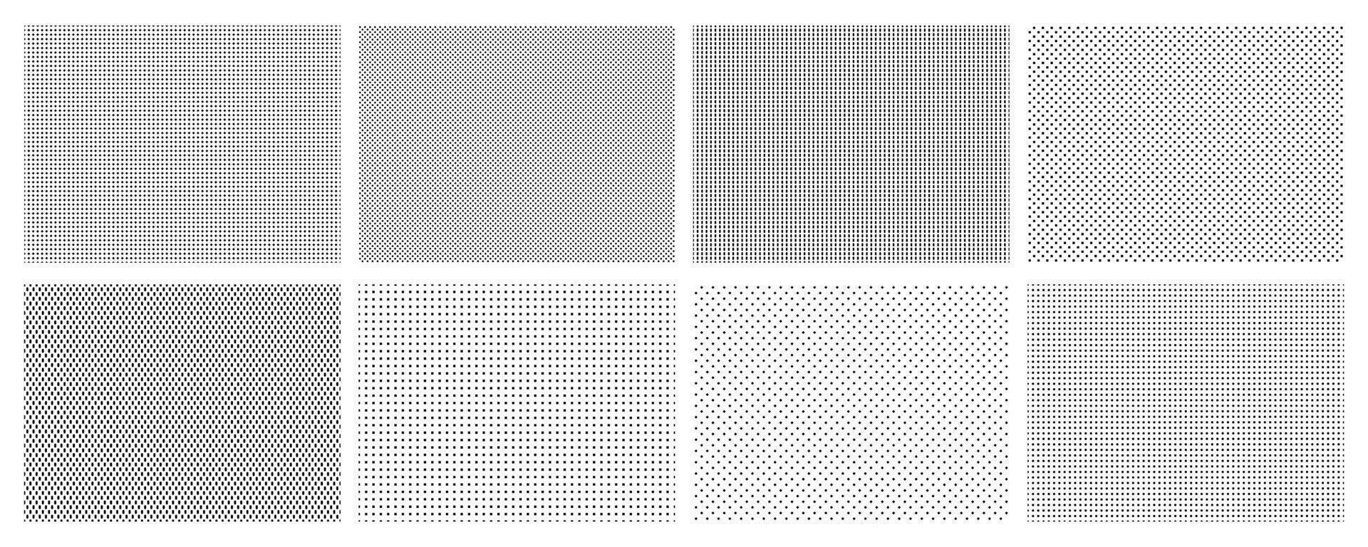 Seamless halftone dots pattern. Dotted mosaic, sport textile texture and row holes grid vector background patterns set