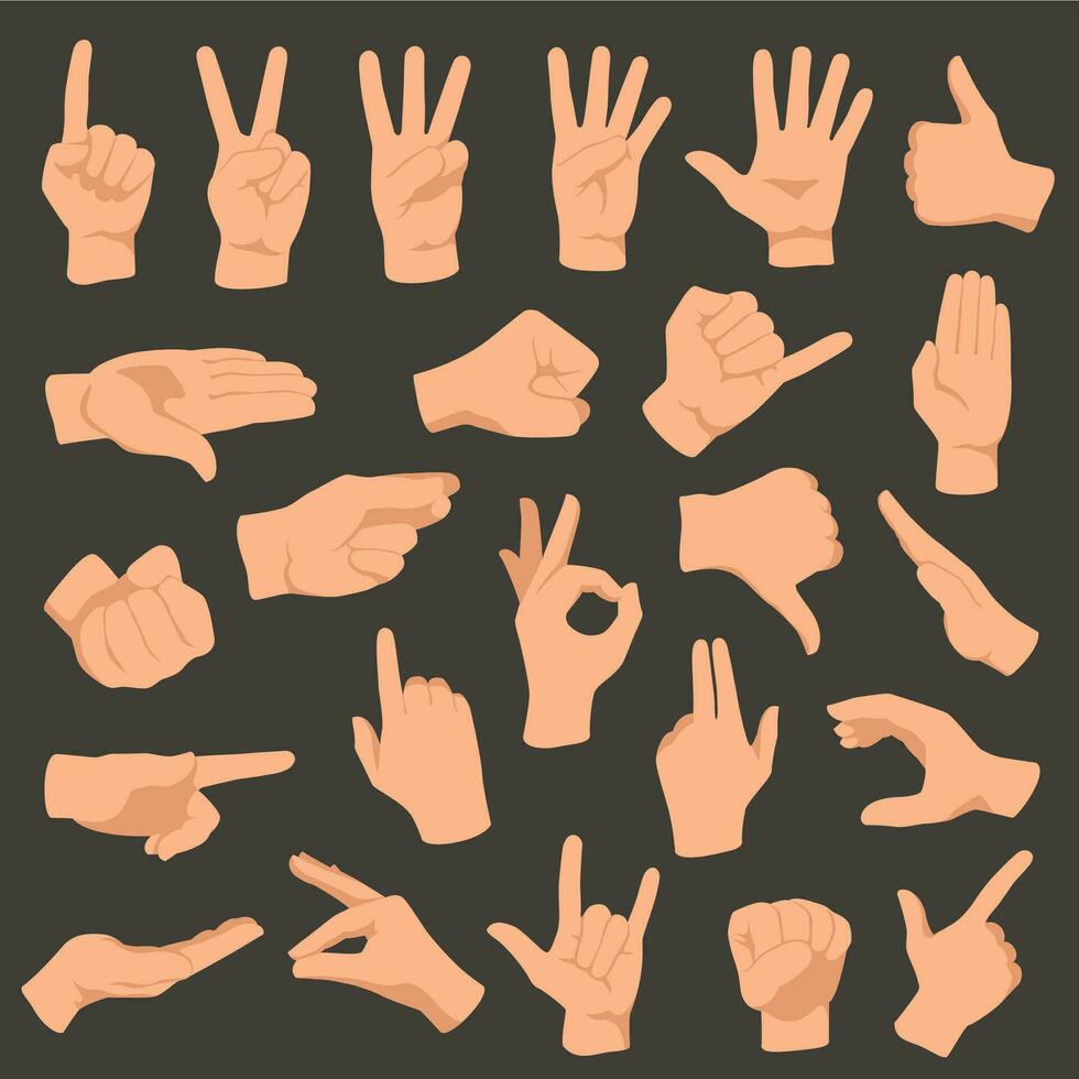 Hands gestures. Vector illustration set arm fingers