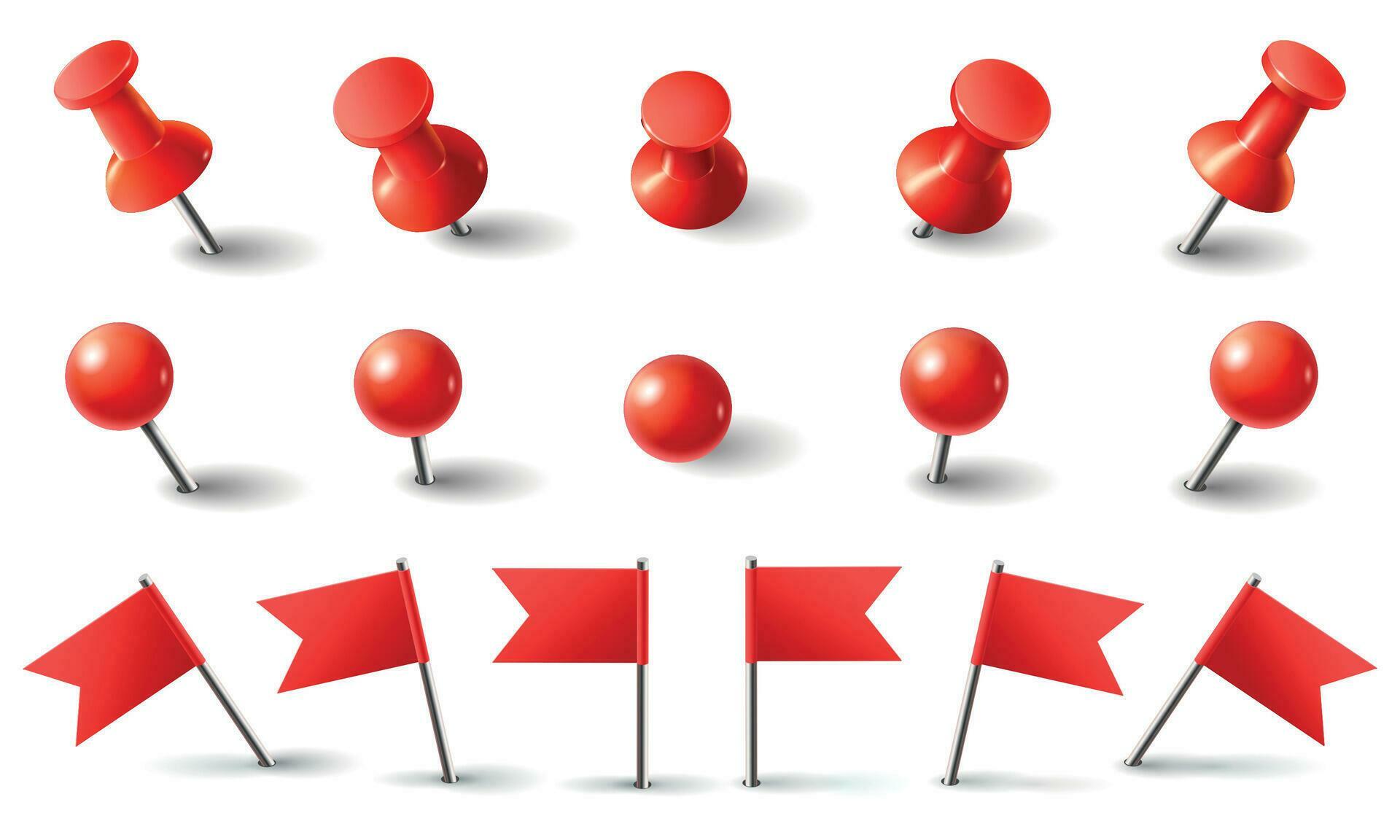 Red pushpin, flag and thumbtack. Isolated vector set 34459913 Vector