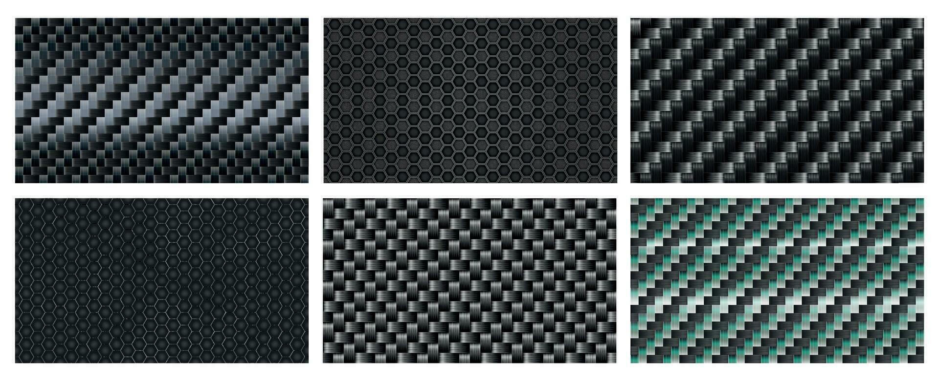 Seamless carbon fiber texture. Black metallic fibers pattern, sports carbon weave realistic vector background