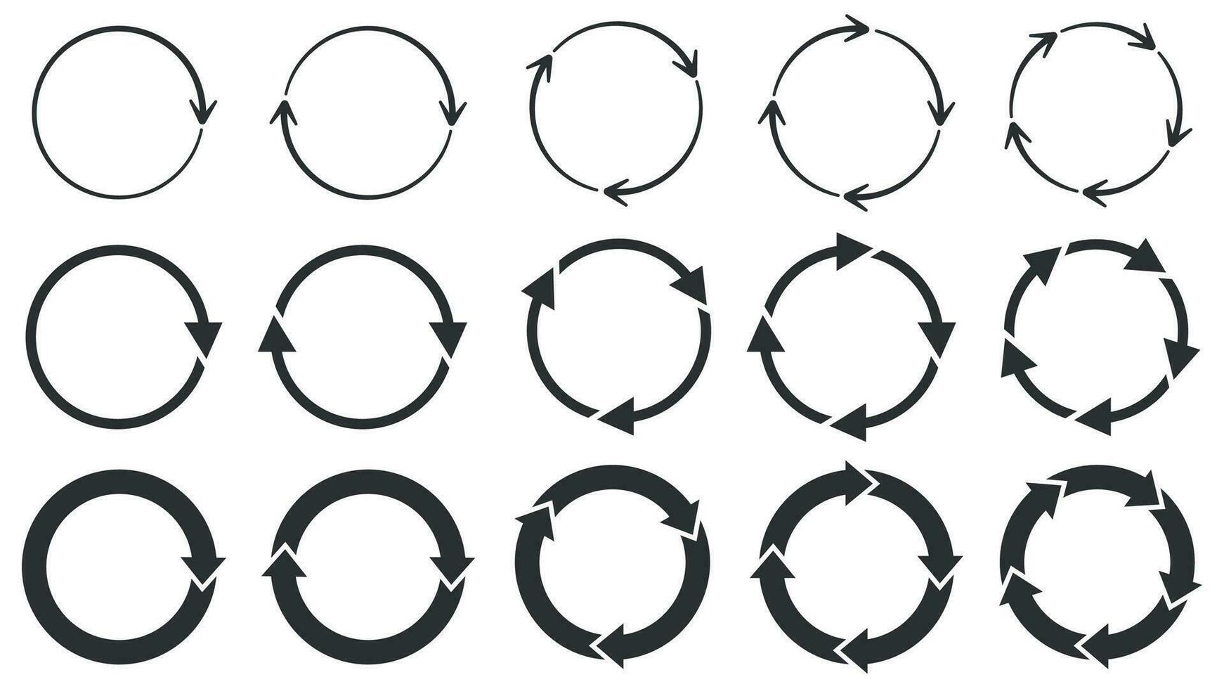 Circle arrows. Round reload or repeat icon, rotate arrow and spinning loading symbol. Circle pointer vector set