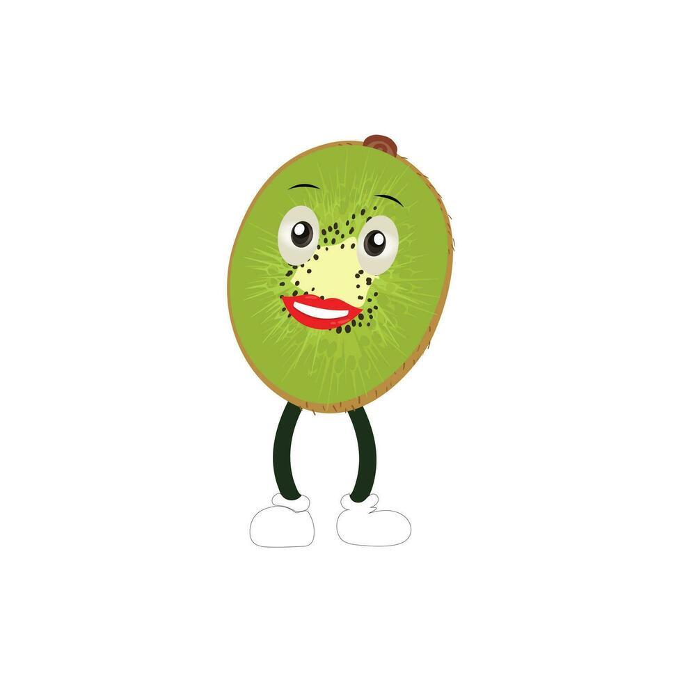 Cute kiwi cartoon. with happy facial expressions and different pose. Cartoon character of slice of kiwi with various chef emoticons vector