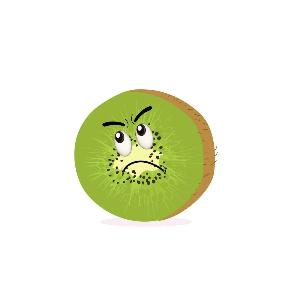 kiwi Fruta dibujos animados personaje con verdoso marrón borroso piel y señalando mano gesto, para agricultura o Fresco comida diseño. kiwi Fruta vector caracteres, dibujos animados linda kiwi Fruta dibujos animados emoticonos