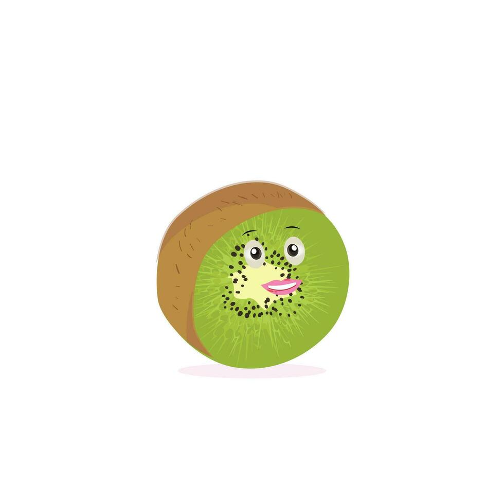 kiwi Fruta sonrisas linda dibujos animados emoticonos emoji iconos kiwi personaje con un frio cara y Gafas de sol. Perfecto para niños, mercancías y pegatina, bandera promoción vector