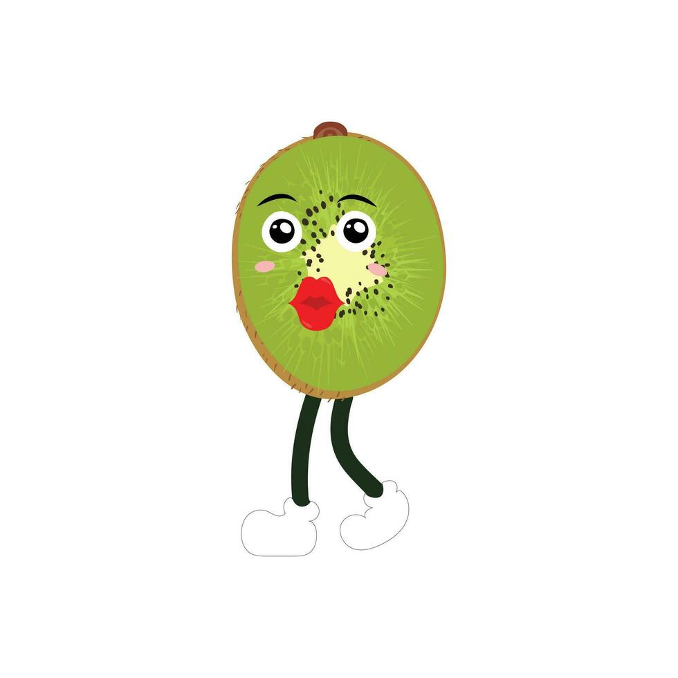 linda kiwi dibujos animados. con contento facial expresiones y diferente pose. dibujos animados personaje de rebanada de kiwi con varios cocinero emoticones vector