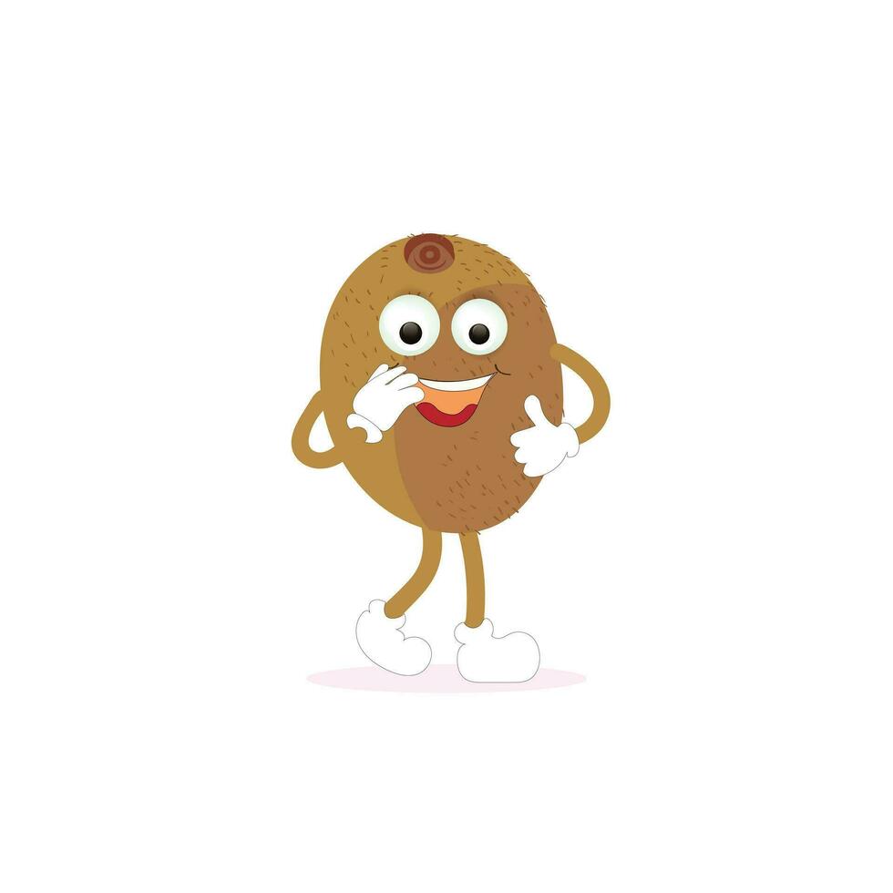 Kiwi fruit cartoon character with greenish brown fuzzy skin and pointing hand gesture,for agriculture or fresh food design. Kiwi fruit vector characters, Cartoon cute Kiwi fruit cartoon emoticons.