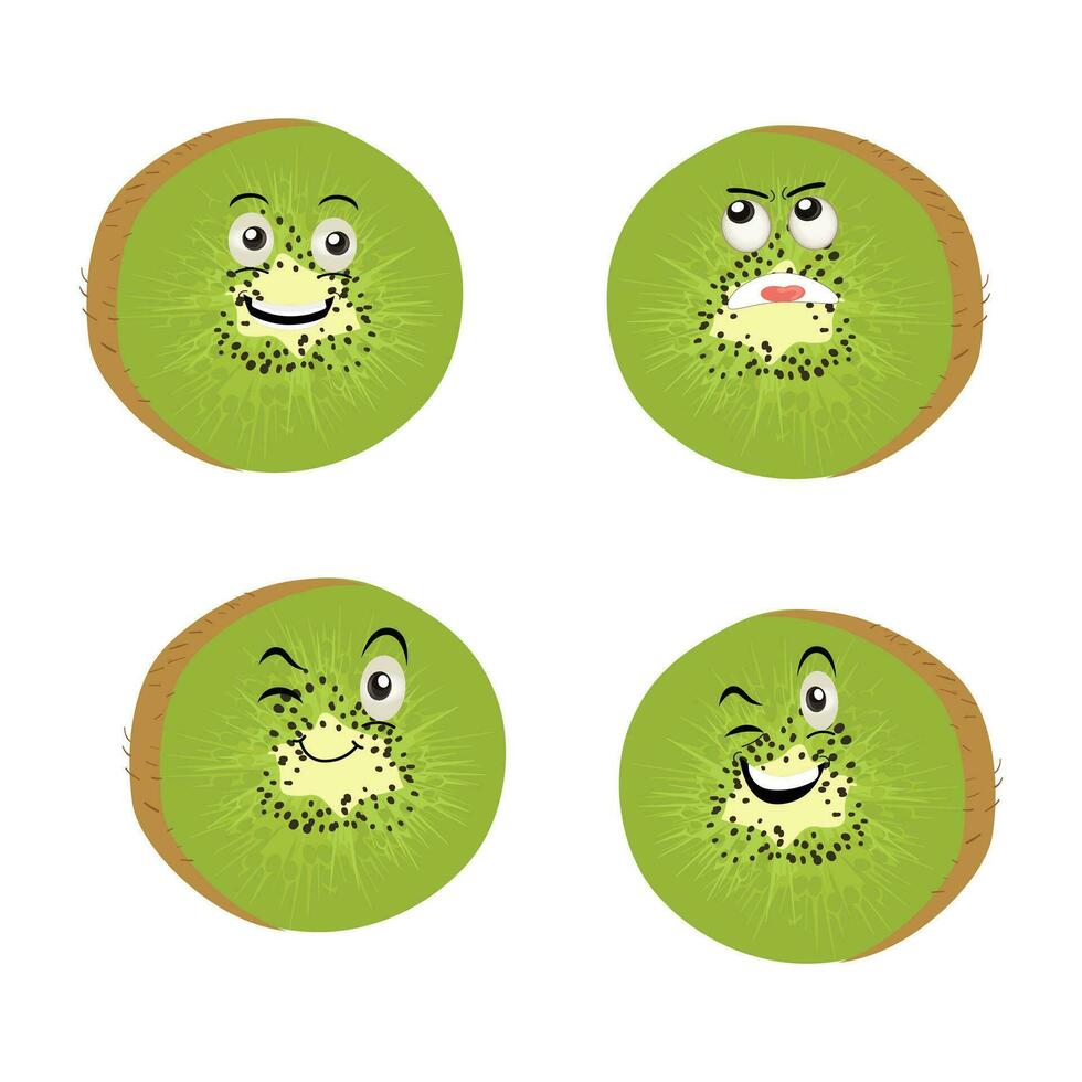 Kiwi fruit cartoon character with greenish brown fuzzy skin and pointing hand gesture,for agriculture or fresh food design. Kiwi fruit vector characters, Cartoon cute Kiwi fruit cartoon emoticons.