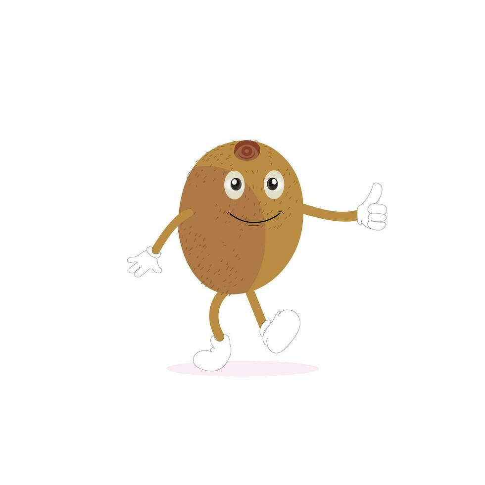 kiwi Fruta dibujos animados personaje con verdoso marrón borroso piel y señalando mano gesto, para agricultura o Fresco comida diseño. kiwi Fruta vector caracteres, dibujos animados linda kiwi Fruta dibujos animados emoticonos