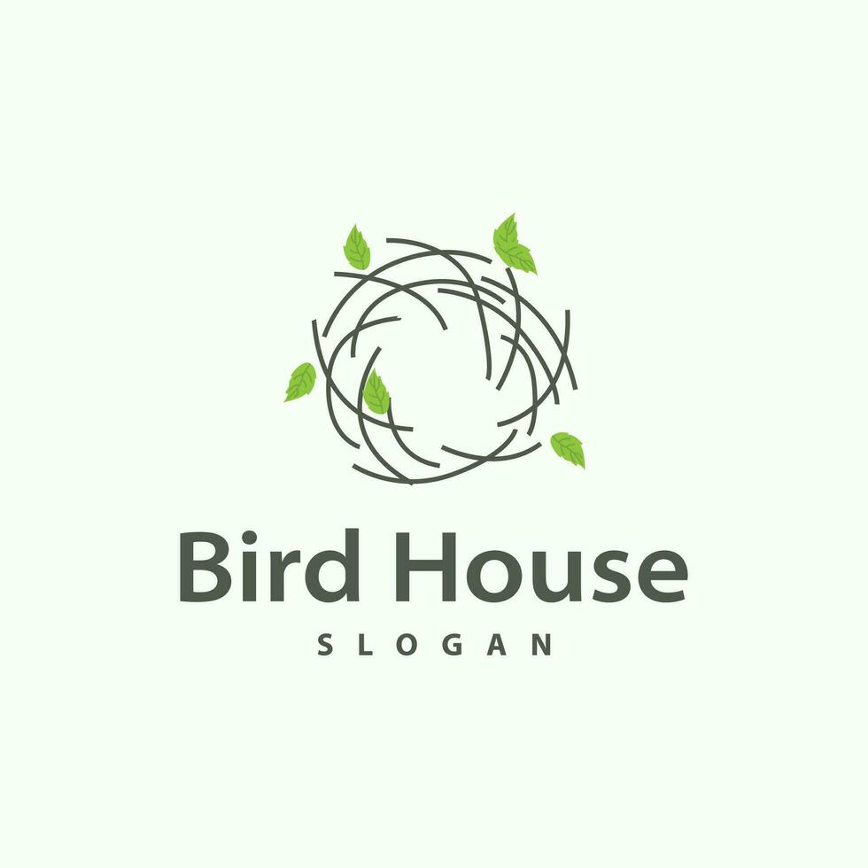 Bird Nest Logo, Bird House Shelter Vector, Modern Line Vintage Design Minimalist Style Symbol Template vector