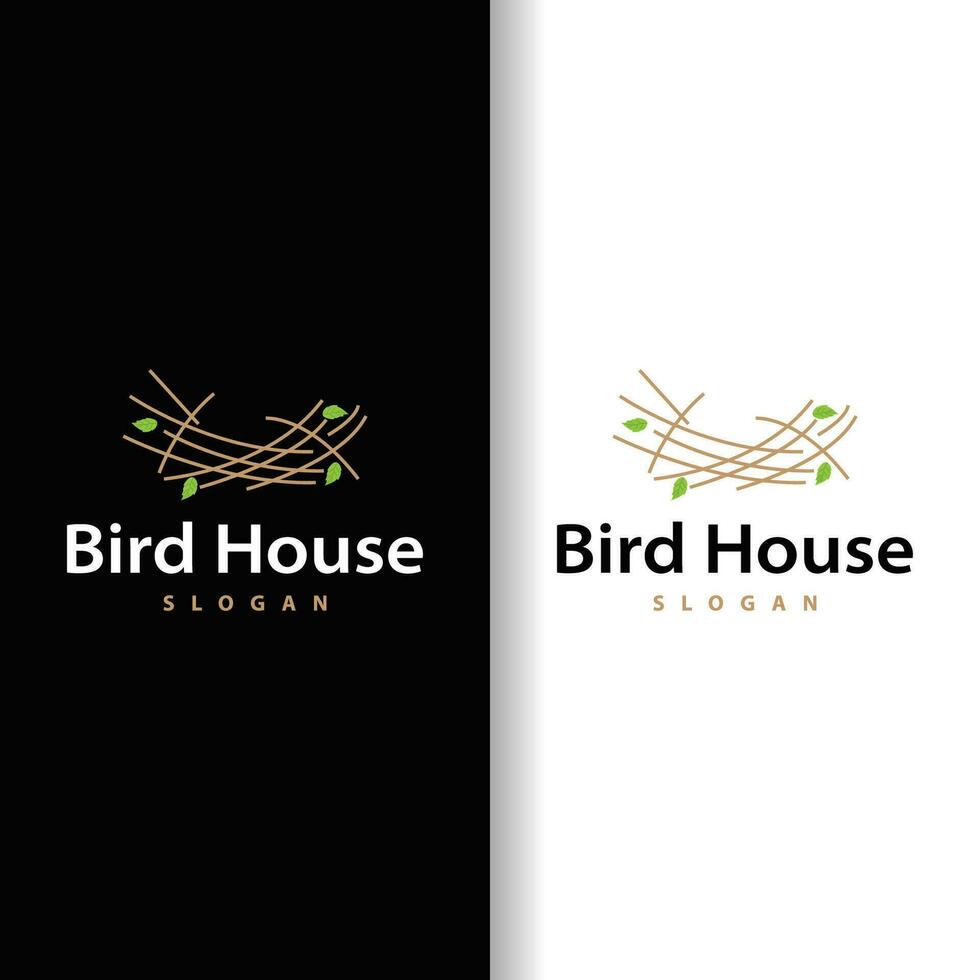 Bird Nest Logo, Bird House Shelter Vector, Modern Line Vintage Design Minimalist Style Symbol Template vector