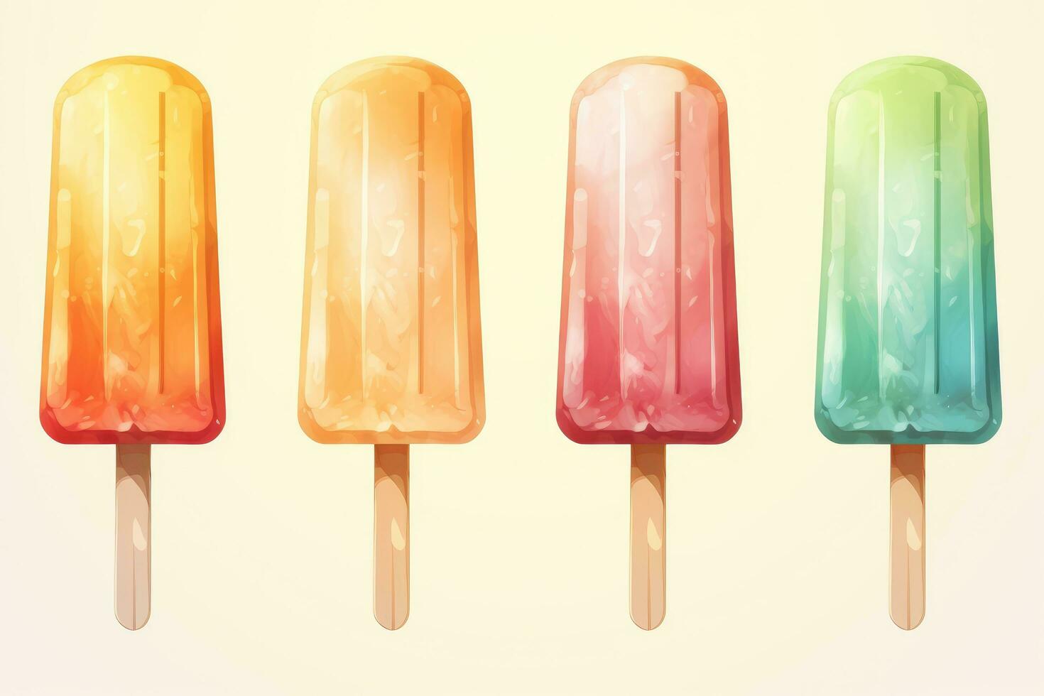 Set of multicolored ice cream on a stick. Vector illustration, Set of bright ice cream popsicle, AI Generated photo