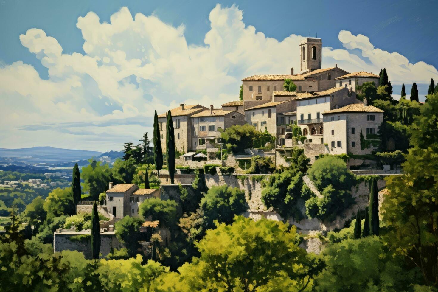 Panoramic view of the medieval village of San Gimignano, Tuscany, Italy, Saint Paul de Vence, AI Generated photo