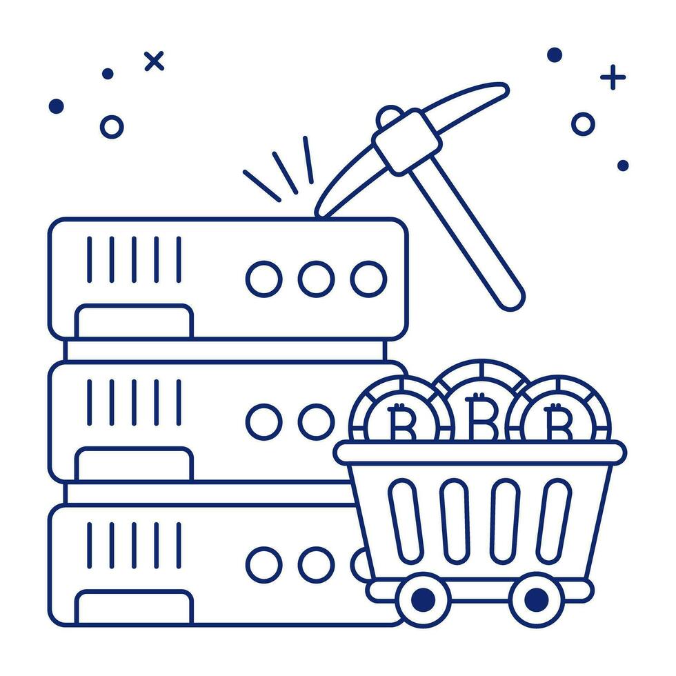 A linear design icon of server mining vector