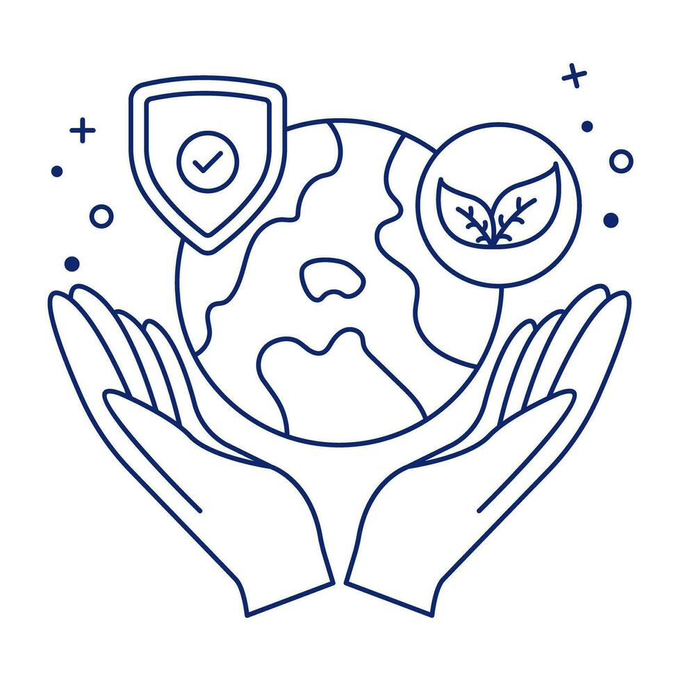 An outline design icon of global care vector