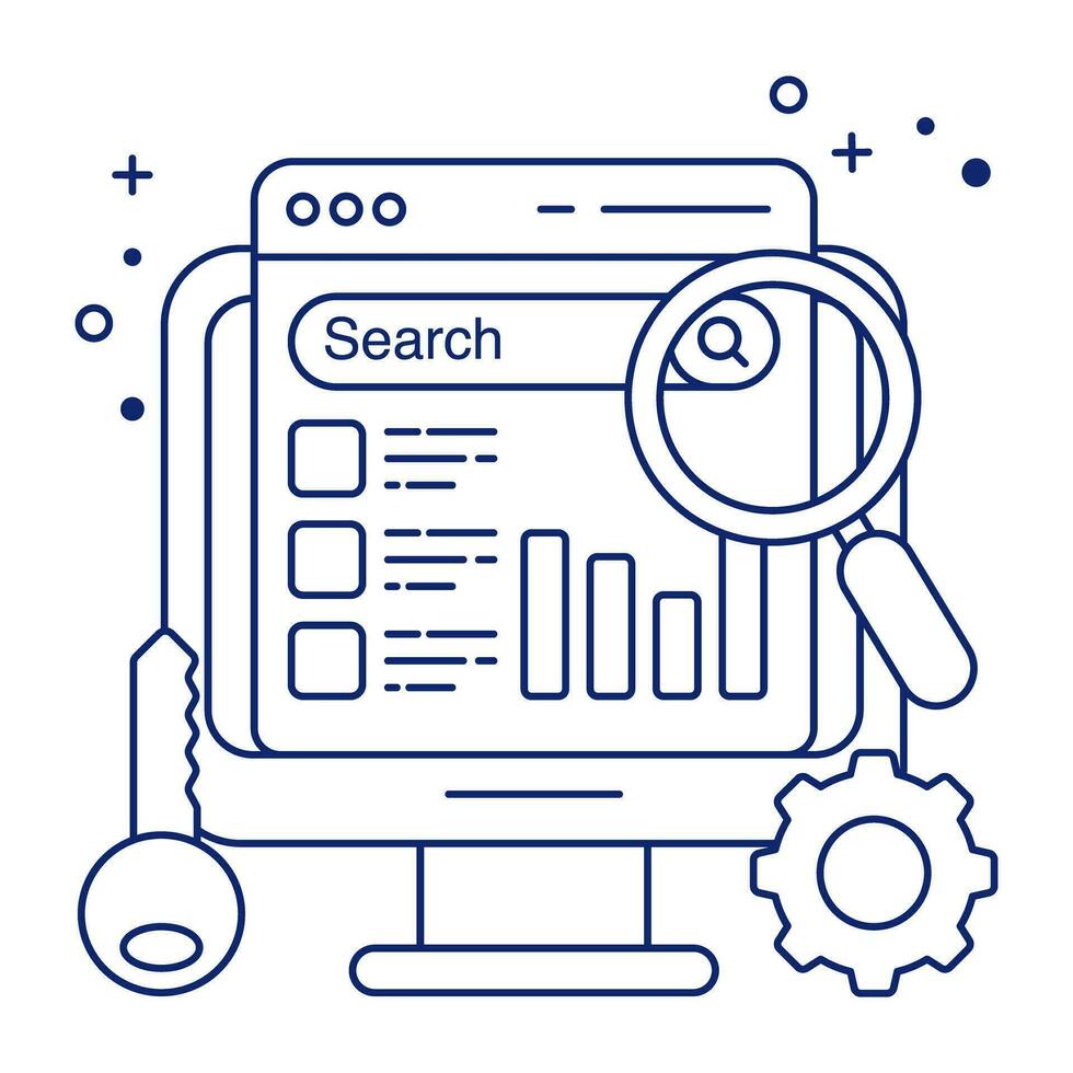 An outline design icon of keyword research vector