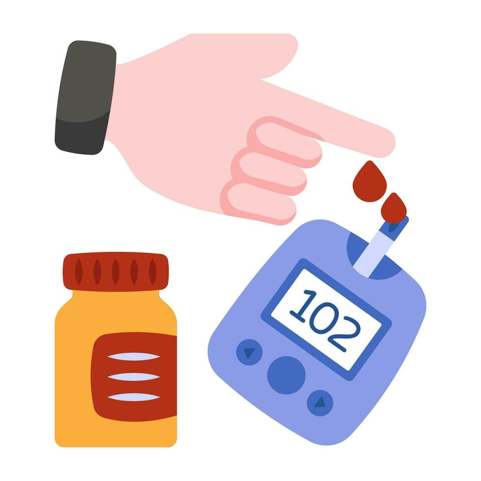 Sugar test machine icon, flat design of glucometer vector