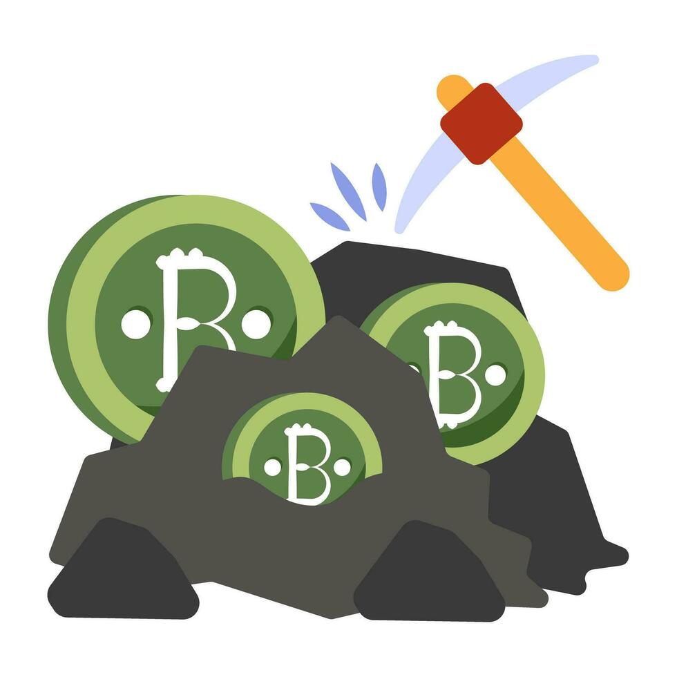 Pickaxe with mountain and btc showcasing bitcoin mining vector