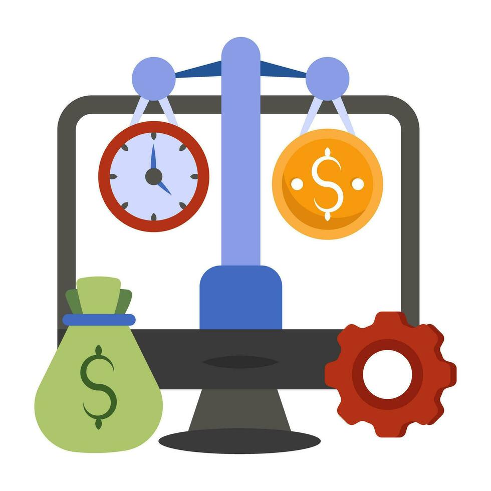 Dollar with clock, icon of time is money vector