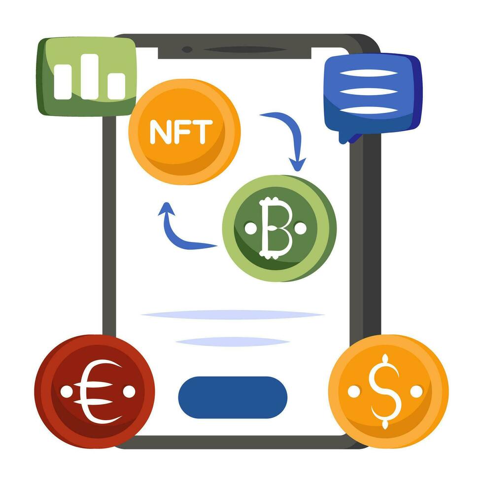 Nft to bitcoin, concept of currency exchange vector