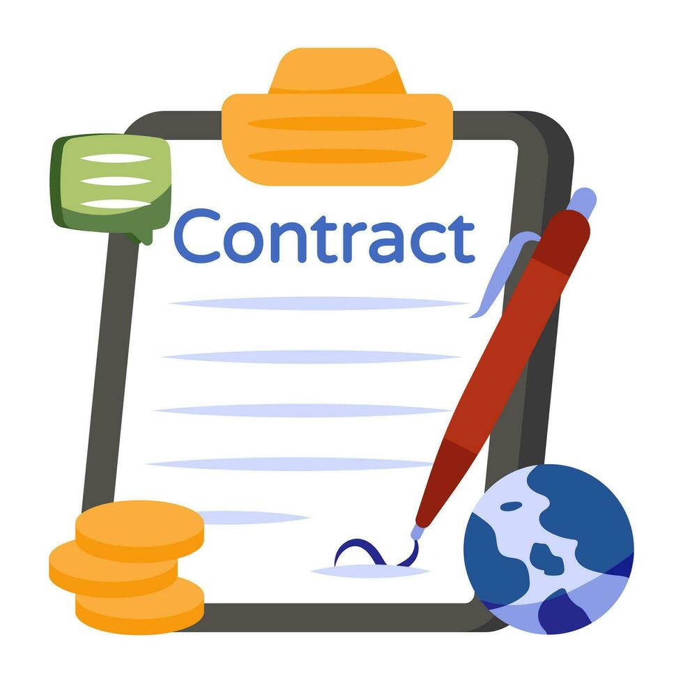 Flat icon of contract, editable design vector