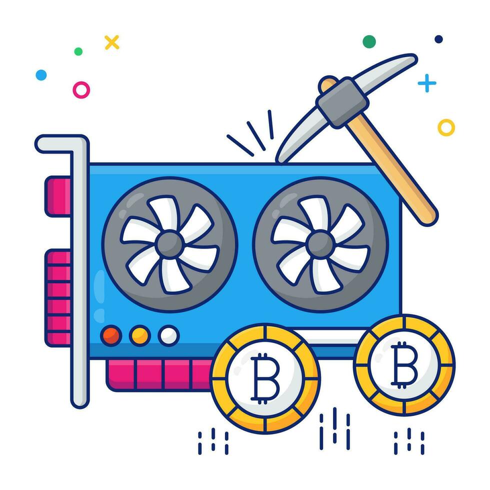 A unique design icon of bitcoin gpu card vector