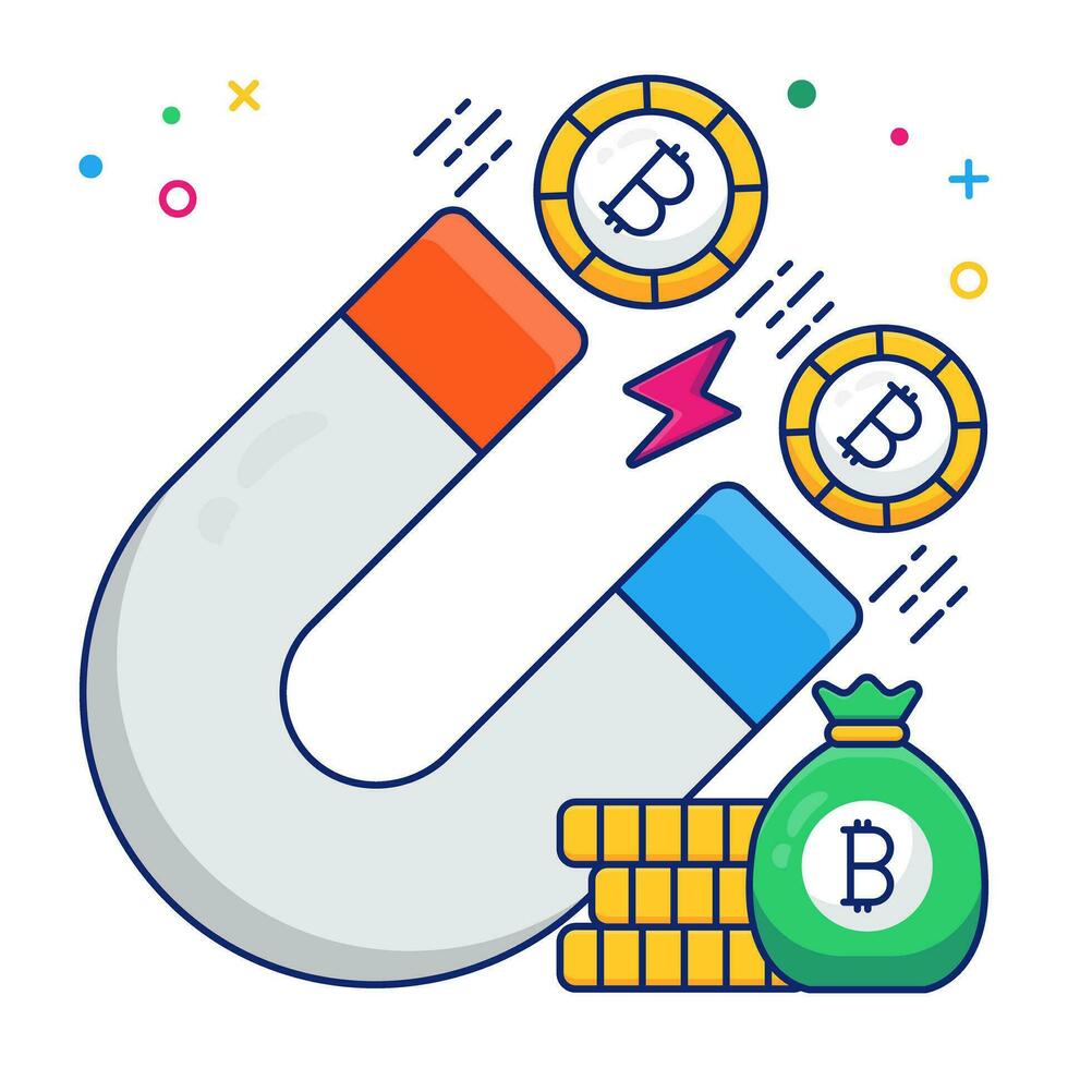 A flat design icon of attract bitcoin vector