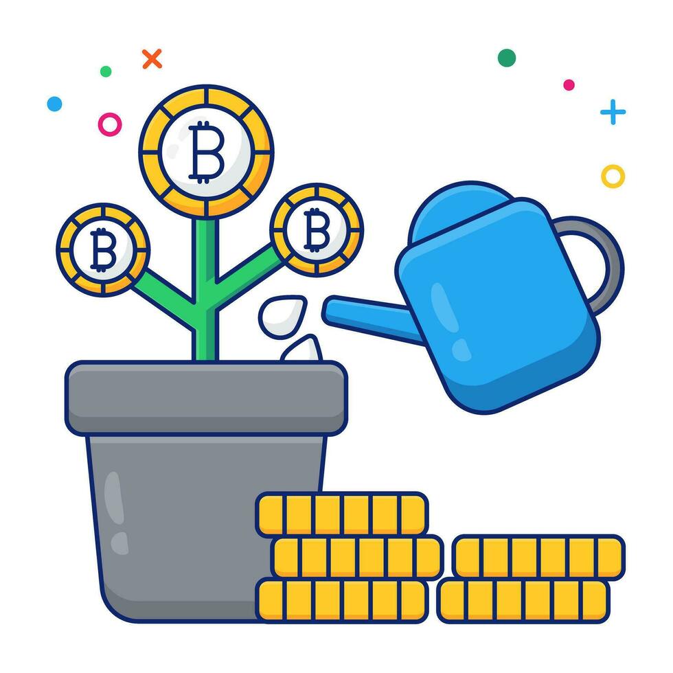 Bitcoin plant growth icon in editable design vector