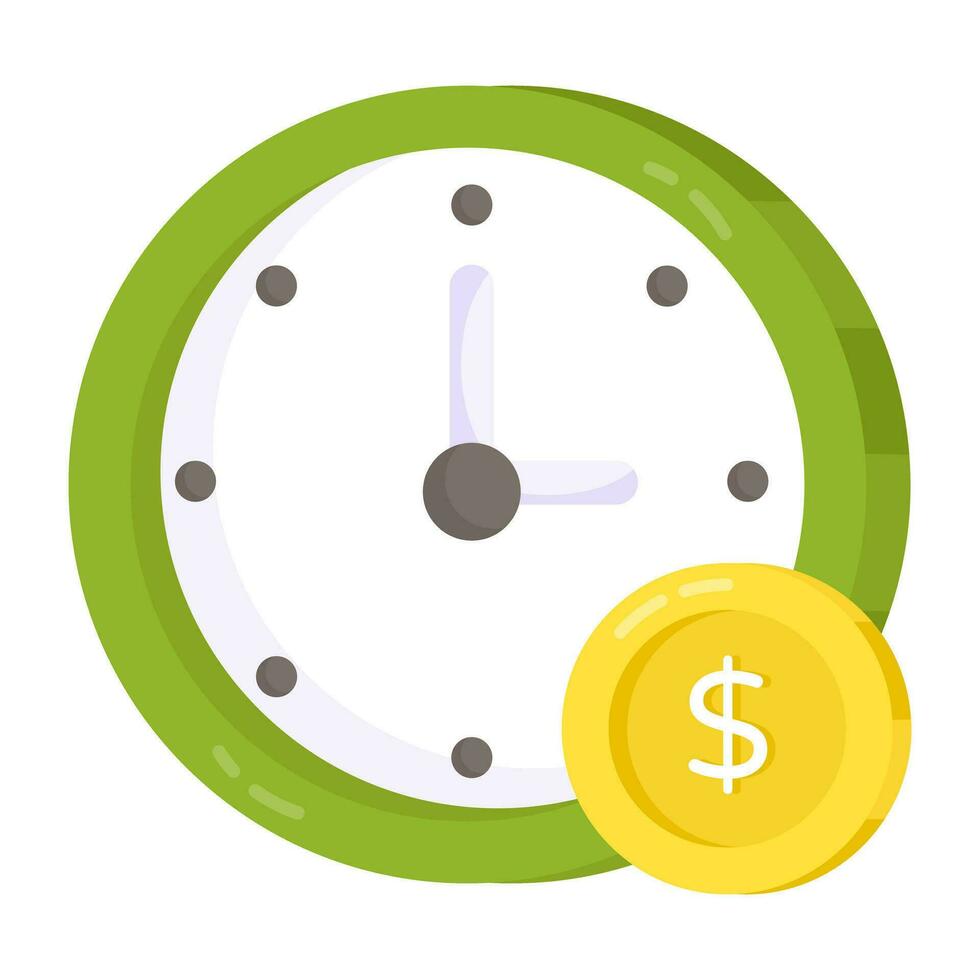 Dollar with clock, icon of time is money vector