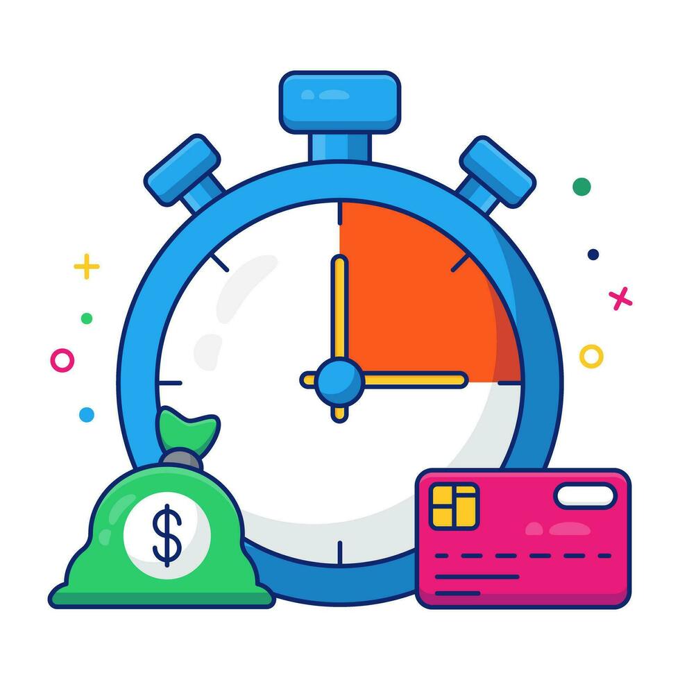 Dollar with clock, icon of time is money vector