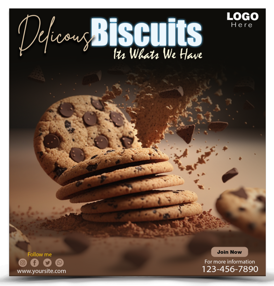 Delicious Biscuits Social media post template design. psd