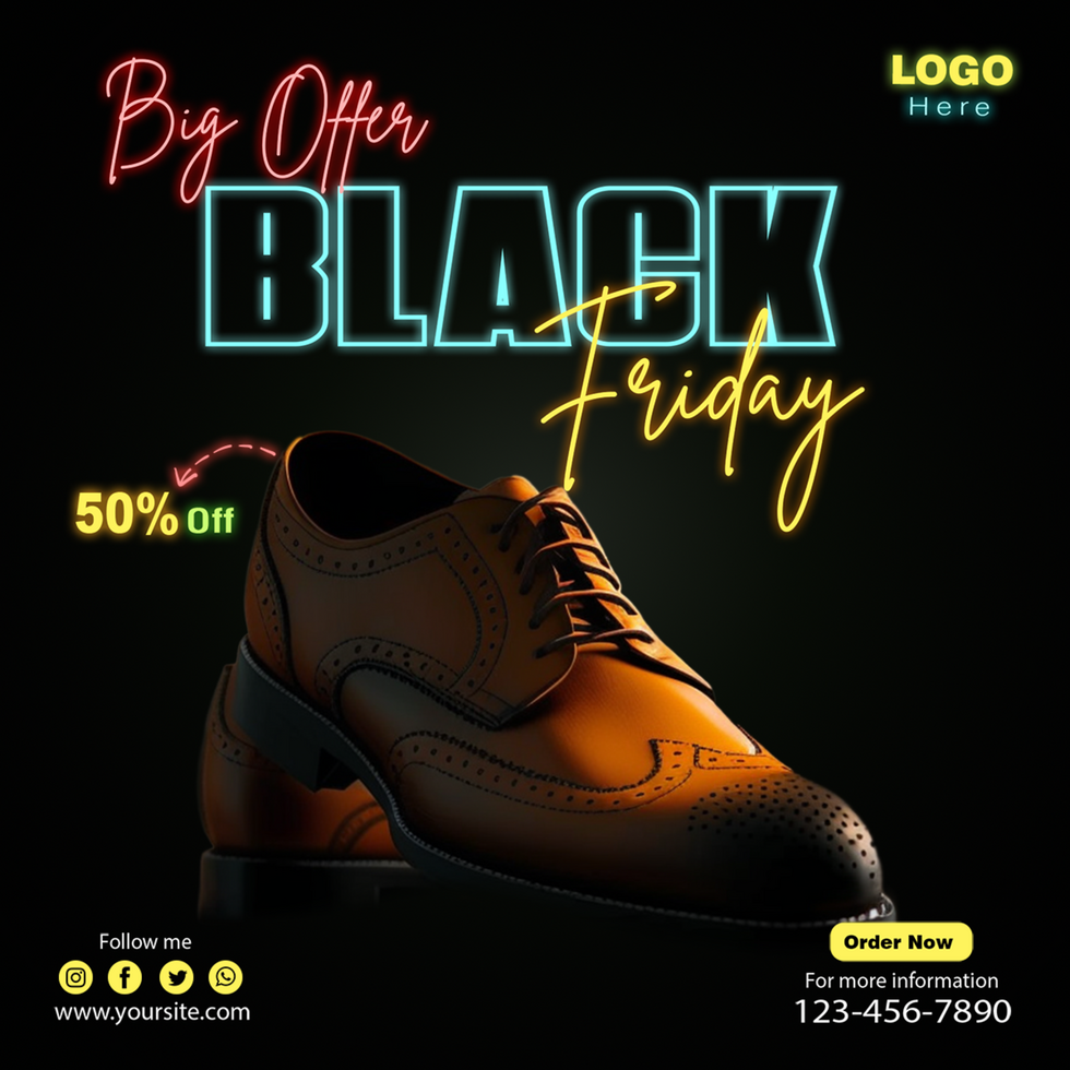 Black firday neon effect social media post design, instagram, facebook ads free psd template