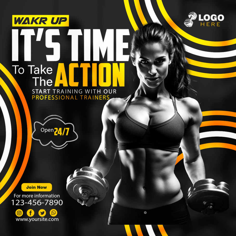 Fitness gym social media post banner psd template with realistic Portrait