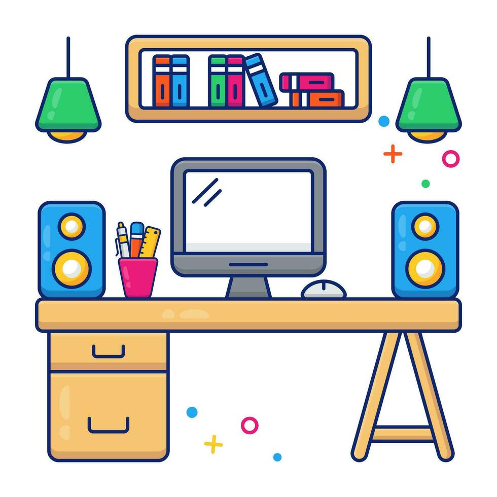 A linear design icon of employees desk vector