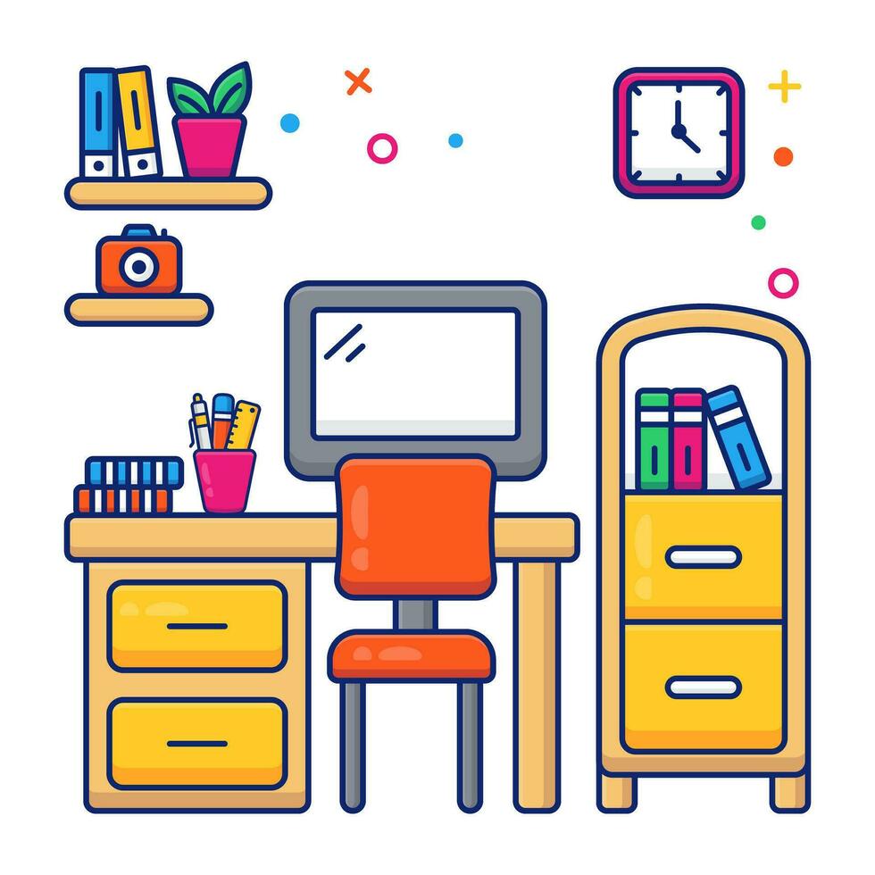 A linear design icon of employees desk vector