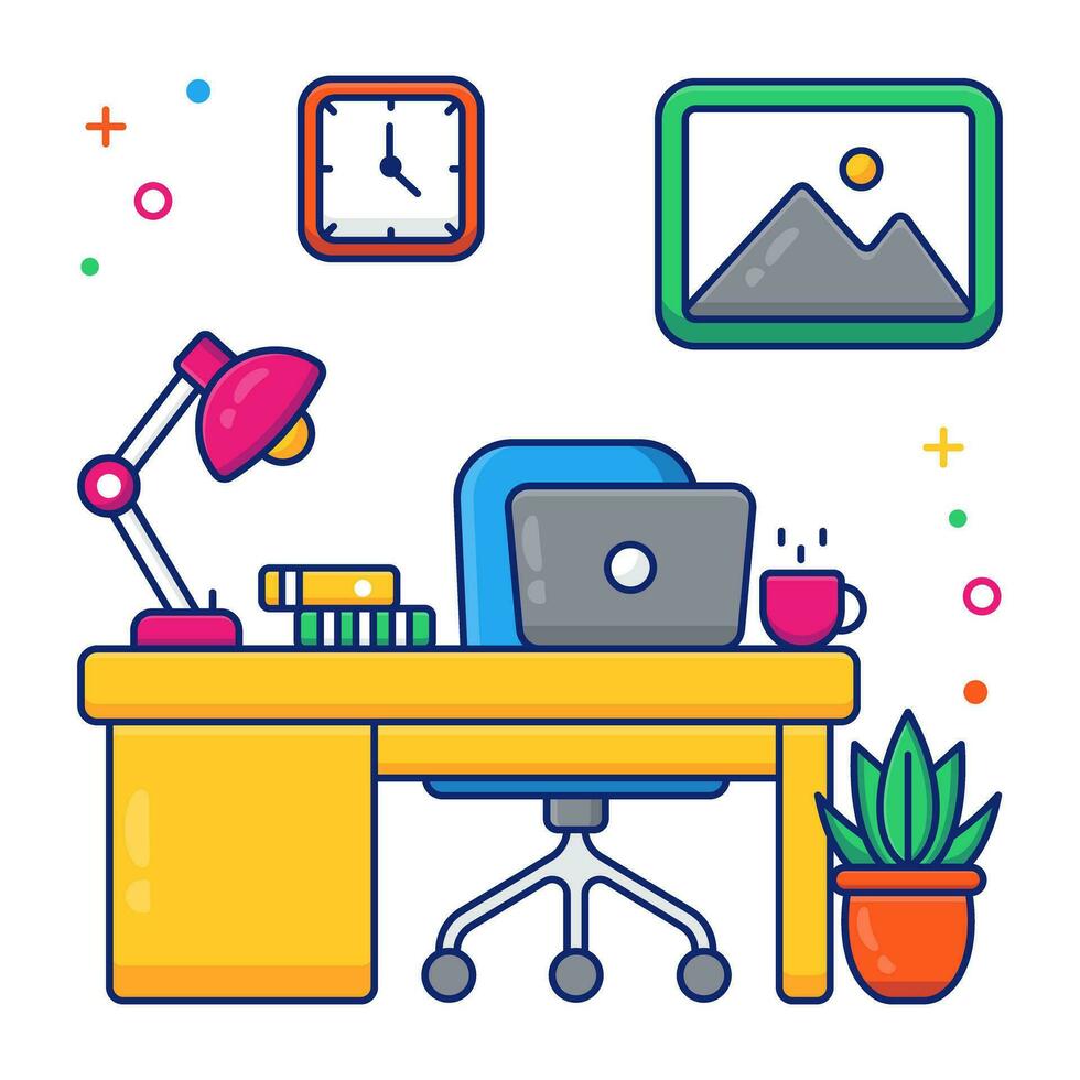 A linear design icon of employees desk vector