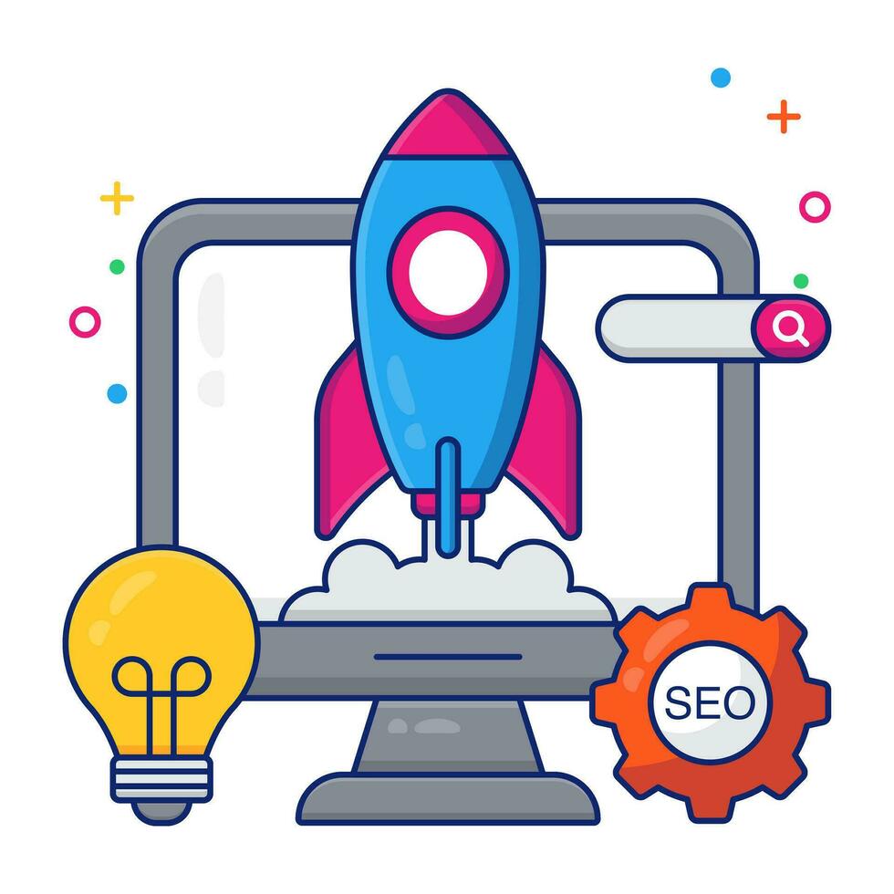 Rocket with gears, icon of startup management vector