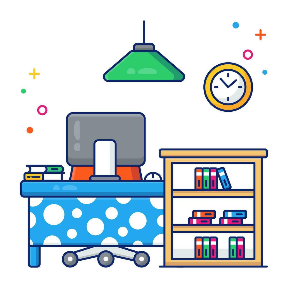 A linear design icon of employees desk vector