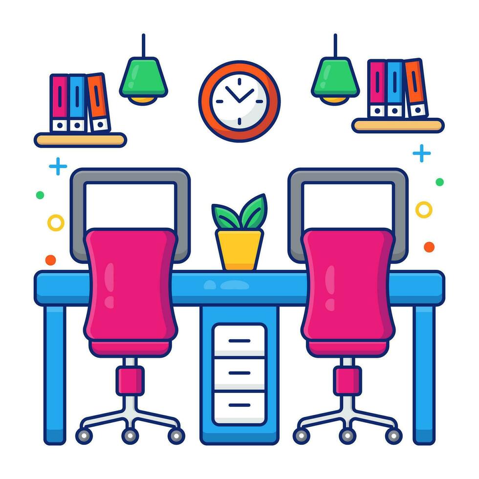 A linear design icon of employees desk vector